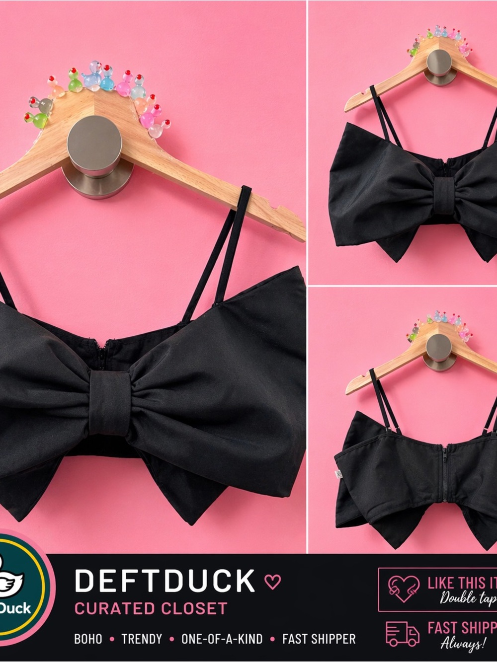 SHEIN Black Bow Detail Crop Top